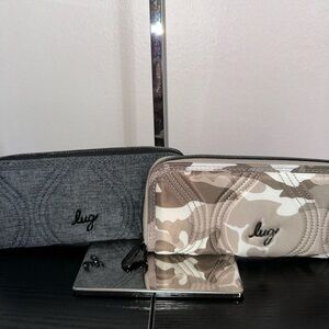 Lug Set of 2 Tendu RFID Wallets EUC Heather Grey & Camo Taupe